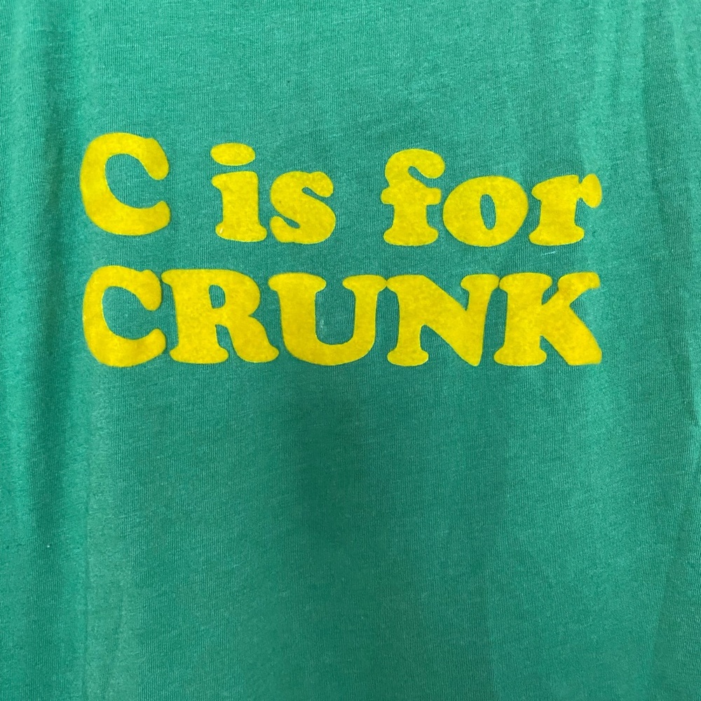 Urban Renewal Green Tee with Yellow 'C is for CRUNK' Graphic